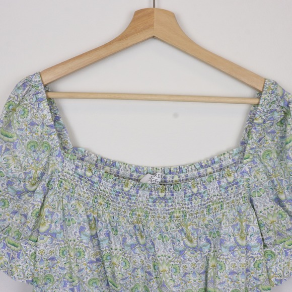 J Crew Afternoon Dress in Liberty Lodden Fabric Lg Smocked Neckline Green Blue - Picture 7 of 12